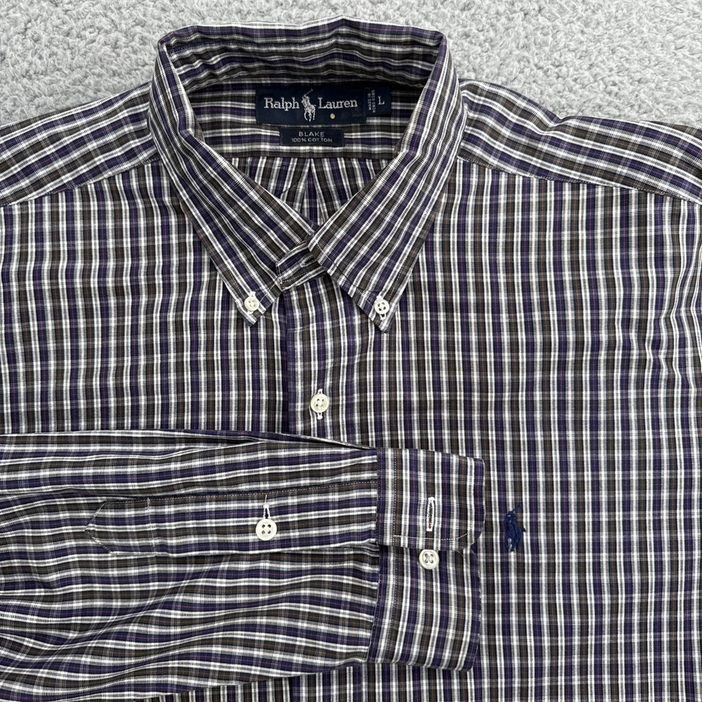 Polo Ralph Lauren Button Up Mens Large Blue Red Plaid Blake L/S Cotton Shirt